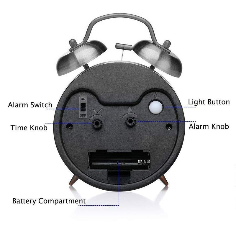 Seaspirit SEASPIRIT Brass Vintage Twin Bell Table Top Alarm Clock with Night LED Light Display for Heavy Sleepers Kids and Students - Image 3