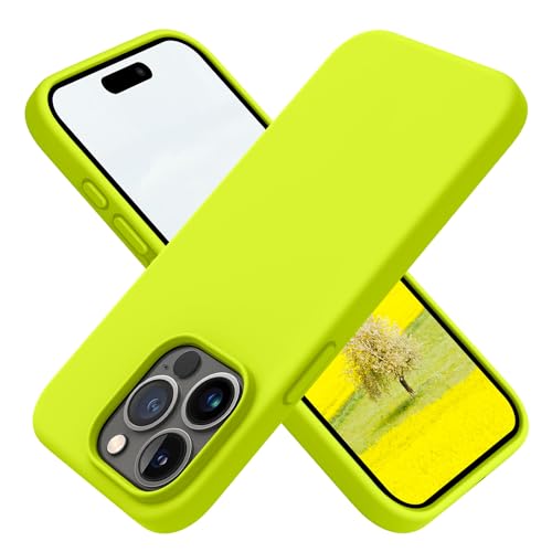 OTOFLY Compatible with iPhone 15 Pro Max CaseSilky and Soft Touch Series Premium Soft Liquid Silicone Rubber FullBody Protective Bumper Case for iPhone 15 Pro Max Fluorescent Green - Image 1