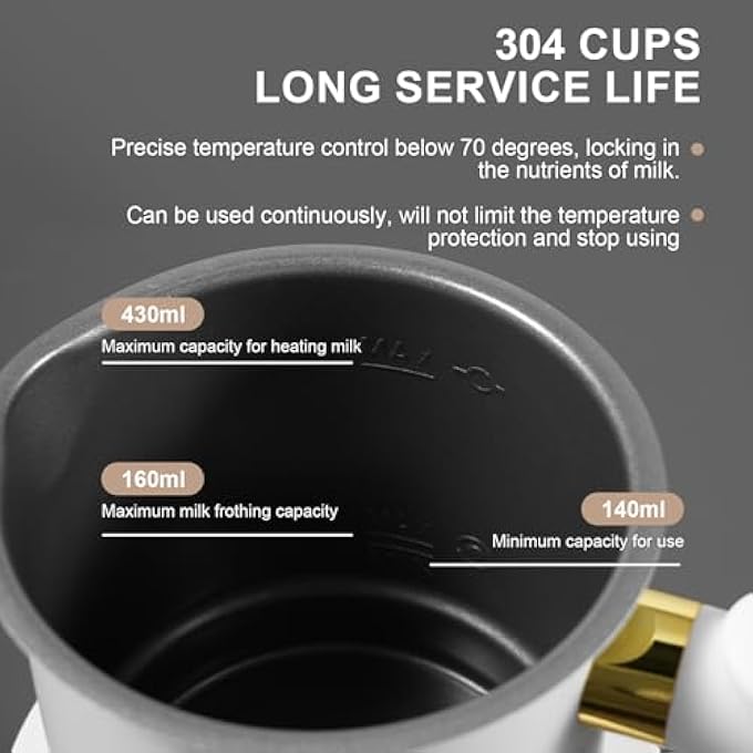 Stanew Electric Milk Frother 4 In 1 Electric Milk Steamer Milk Frother Can Produce 160 Ml Creamy Milk Foam And 430 Ml Hot Milk Automatic Hot Chocolate Frother Electric For Coffee Latte Cappuccino - Image 2