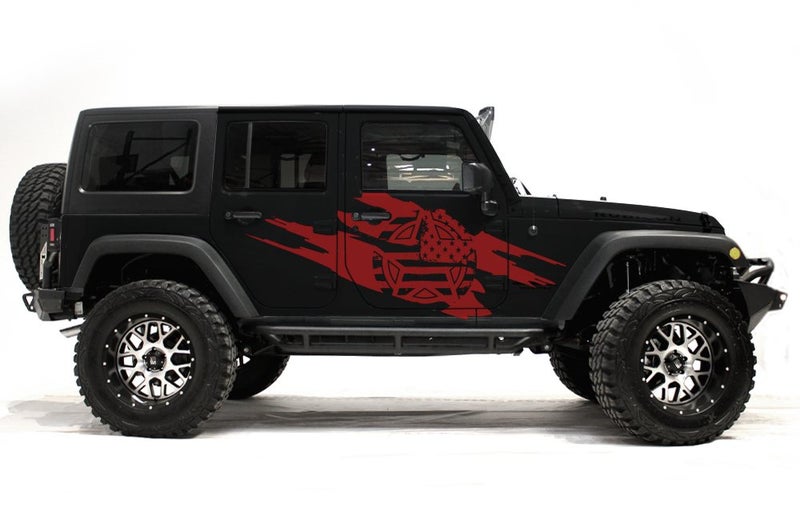 Factory Crafts Army Star Torn Side Graphics Kit 3M Vinyl Decal Wrap Compatible with Jeep Wrangler 4 Door 2007-2016 - Dark Red - Image 3