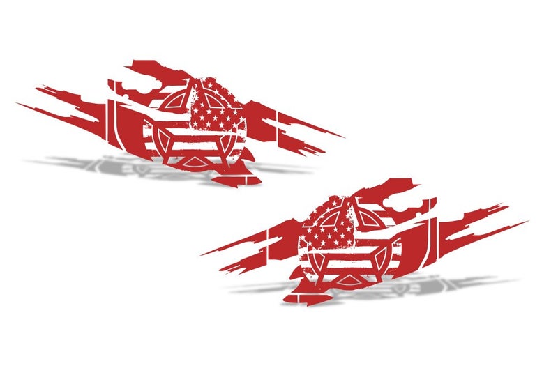 Factory Crafts Army Star Torn Side Graphics Kit 3M Vinyl Decal Wrap Compatible with Jeep Wrangler 4 Door 2007-2016 - Dark Red - Image 2
