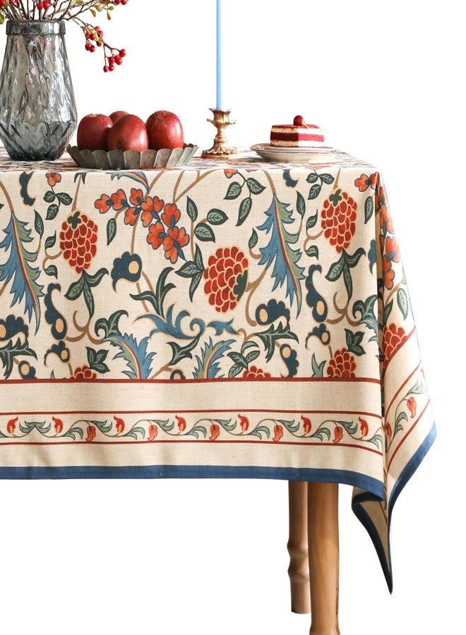 patdrea Designer Vintage Linen Tablecloth for Rectangle Table,French Soft Durable Floral Tablecloths,Colorful Table Cover for Kitchen Dining,Parties,Christmas,Thanksgiving,Party,55"x79"-Puno - Image 1