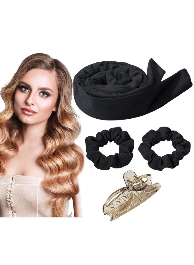 YelaJoy No Heat Curling Headband, Women Heatless Curling Curlers Rod Headband for Long Hair, for Long Hair Velour Curling Ribbon with Hair Clips, Soft Sleep Overnight Curlers for Women Girls (Black) - Image 1