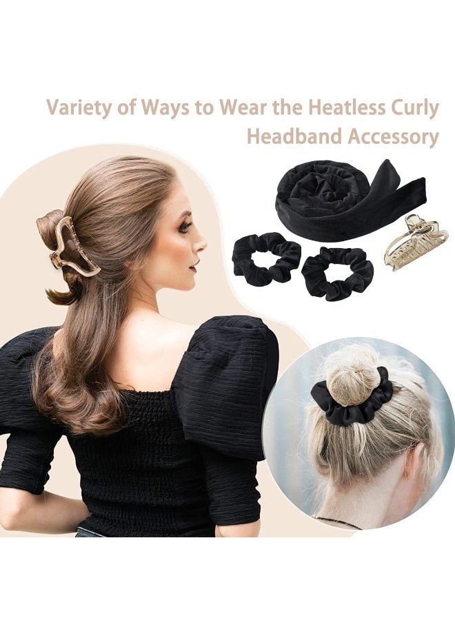 YelaJoy No Heat Curling Headband, Women Heatless Curling Curlers Rod Headband for Long Hair, for Long Hair Velour Curling Ribbon with Hair Clips, Soft Sleep Overnight Curlers for Women Girls (Black) - Image 3