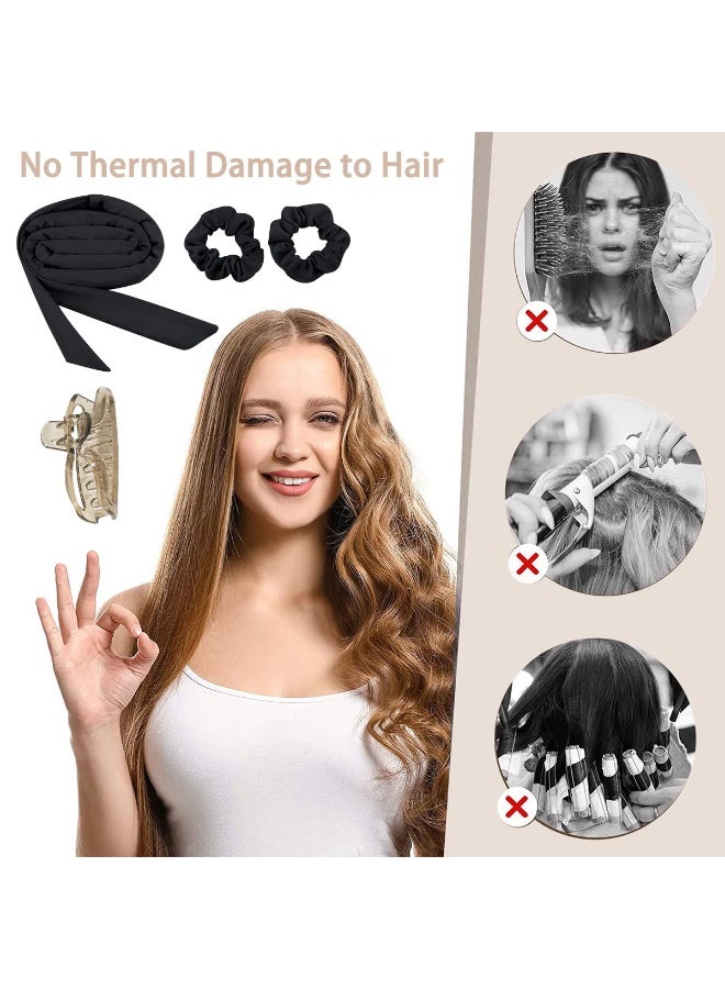 YelaJoy No Heat Curling Headband, Women Heatless Curling Curlers Rod Headband for Long Hair, for Long Hair Velour Curling Ribbon with Hair Clips, Soft Sleep Overnight Curlers for Women Girls (Black) - Image 2