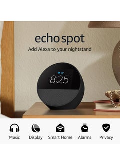 إكو Echo Spot (2024 release), Smart alarm clock with vibrant sound + Alexa, Black  - Image 2