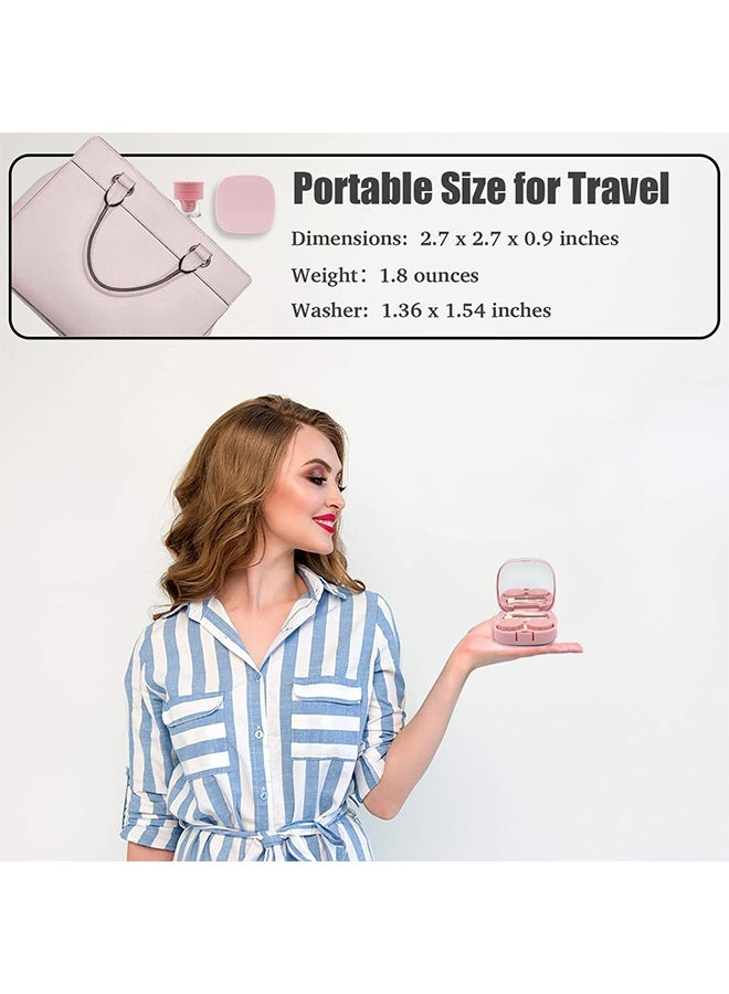 Contact Lens Case with Cleaner Washer, Travel Size Cute Colored Contact Lenses Applicator Removal Tool Kit with Mirror Solution Bottle for Daily Outdoor (Pink) - Image 3