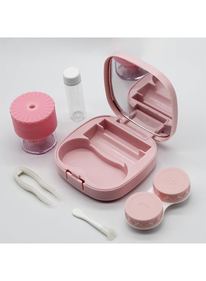 Contact Lens Case with Cleaner Washer, Travel Size Cute Colored Contact Lenses Applicator Removal Tool Kit with Mirror Solution Bottle for Daily Outdoor (Pink) - Image 2