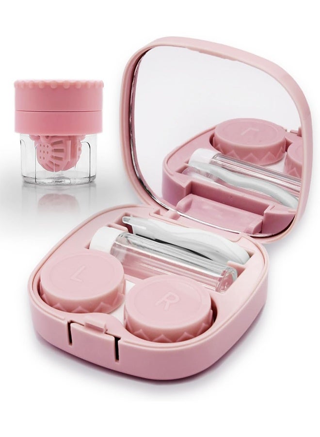 Contact Lens Case with Cleaner Washer, Travel Size Cute Colored Contact Lenses Applicator Removal Tool Kit with Mirror Solution Bottle for Daily Outdoor (Pink) - Image 1