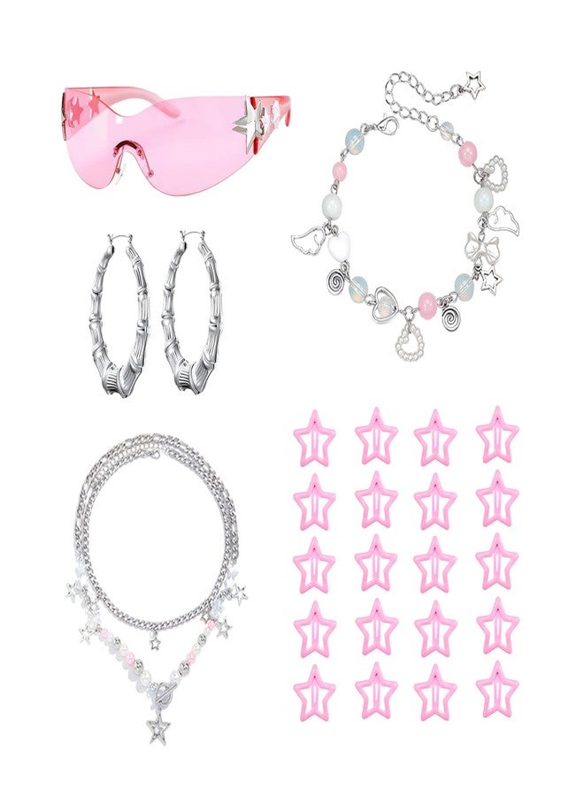 Yi-gog Y2k Costume Accessories Kit for Women Star Necklace Bracelet Silver Hair Clips Vintage Jewelry Set Birthday Party Gift - Image 1
