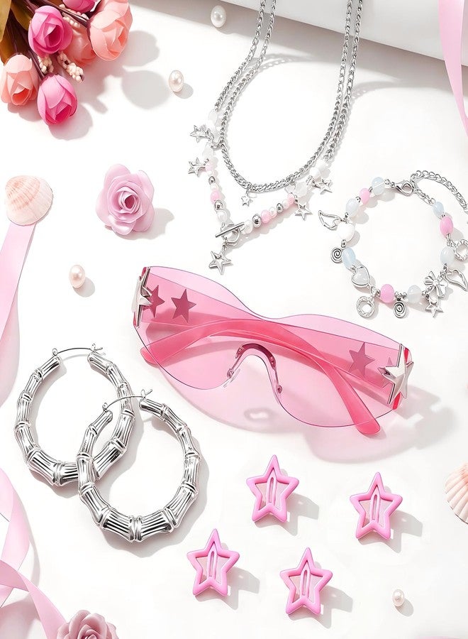 Yi-gog Y2k Costume Accessories Kit for Women Star Necklace Bracelet Silver Hair Clips Vintage Jewelry Set Birthday Party Gift - Image 2
