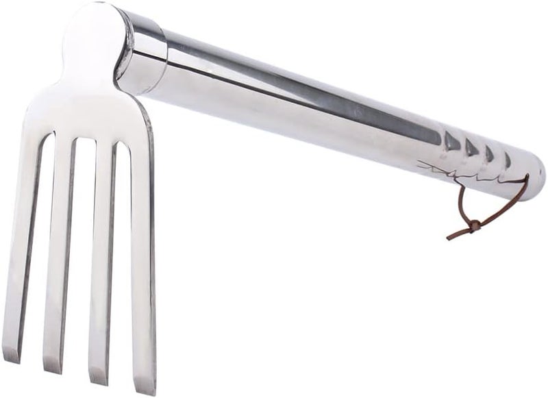 LUBAN Stainless Steel Garden Cultivator Metal Hand Weather Resistant Hand Tool 15-Inch Lightweight 4 prongs Rake for Weeding Seeding Turning Soil - Image 1