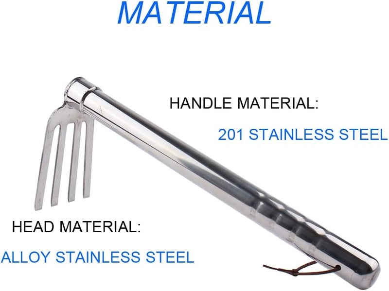 LUBAN Stainless Steel Garden Cultivator Metal Hand Weather Resistant Hand Tool 15-Inch Lightweight 4 prongs Rake for Weeding Seeding Turning Soil - Image 3