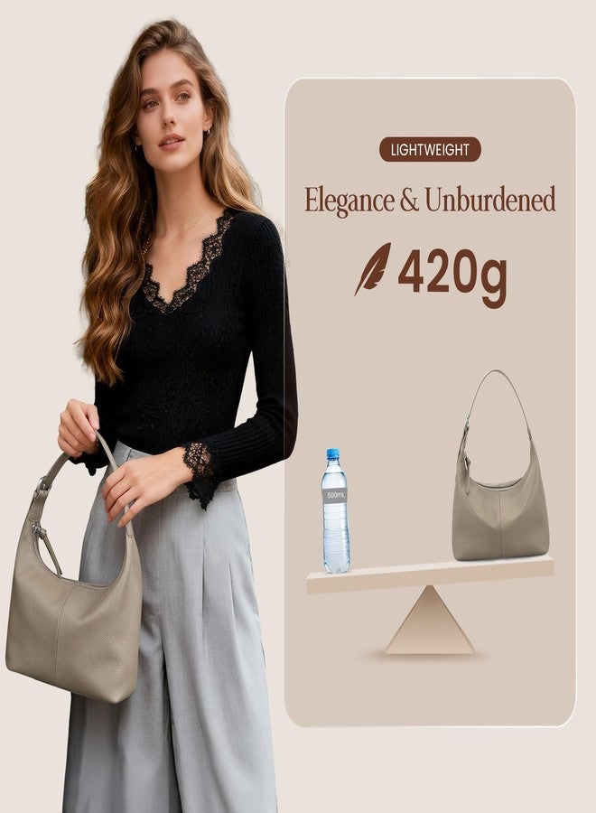 befen Genuine Leather Slouchy Hobo Purses for Women, Ultra Lightweight Shoulder Purse, Real Top Grain Leathe Handbags Women's Taupe Shoulder Bag Satchel for Shopping, Travel Casual - Image 3