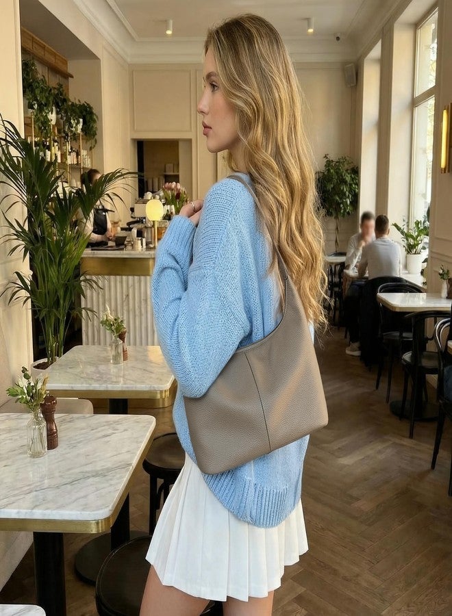 befen Genuine Leather Slouchy Hobo Purses for Women, Ultra Lightweight Shoulder Purse, Real Top Grain Leathe Handbags Women's Taupe Shoulder Bag Satchel for Shopping, Travel Casual - Image 2