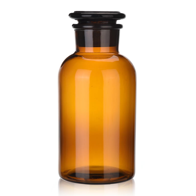 Kestun Lab Glass Reagent Bottle,Wide Mouth Glass Storage Bottle with Ground Stopper,Decorative Bottles/Vase (Amber, 1000ML) - Image 1
