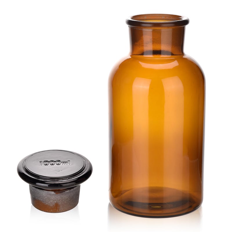 Kestun Lab Glass Reagent Bottle,Wide Mouth Glass Storage Bottle with Ground Stopper,Decorative Bottles/Vase (Amber, 1000ML) - Image 3