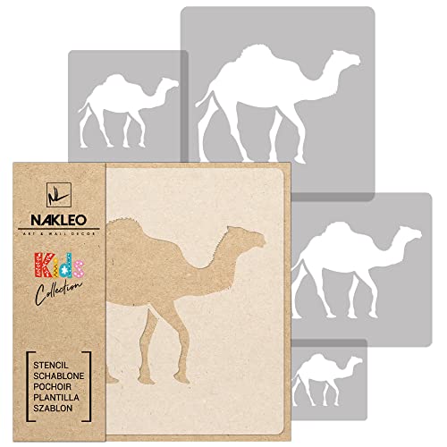 NAKLEO Painting Stencils Set for Kids, 5 Pcs Templates 3.5" to 13.4" Dromedary Camel Animal, Plastic and Reusable Drawing Stencils, Children Room Decor, Craft DIY Wall Furniture - Image 1