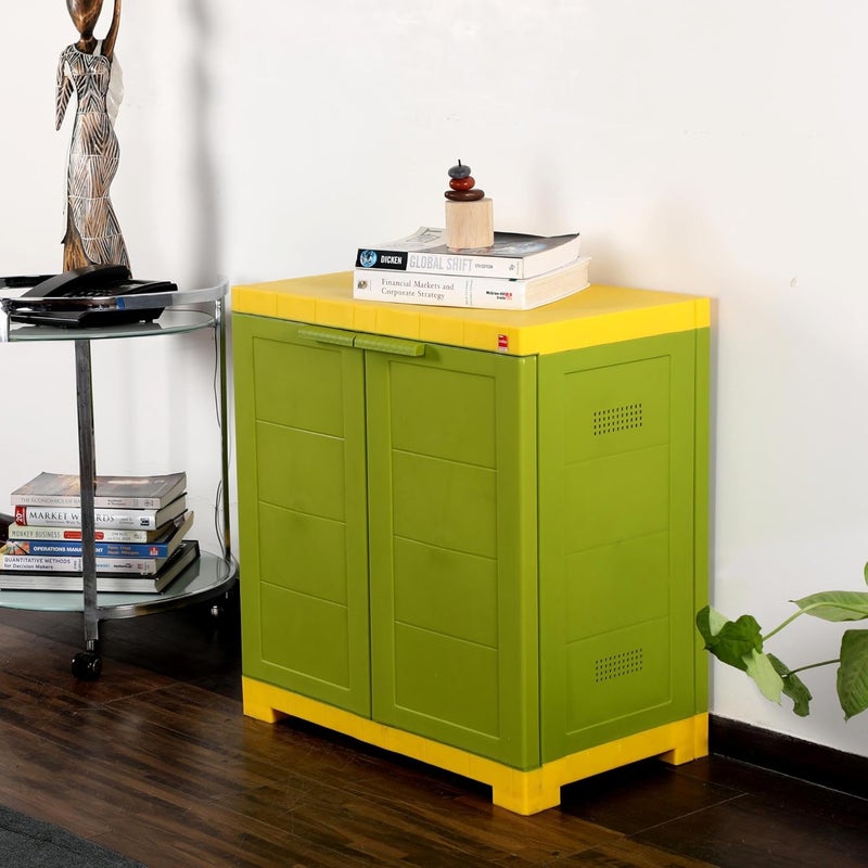 Cello Cello Novelty Compact Plastic Shoe Rack Green Yellow Shoe Storage Strong and Durable Space Organizer 2 doors Shoe Rack for Living Room Home Office 3 Years Warranty Manufacturing defect - Image 1