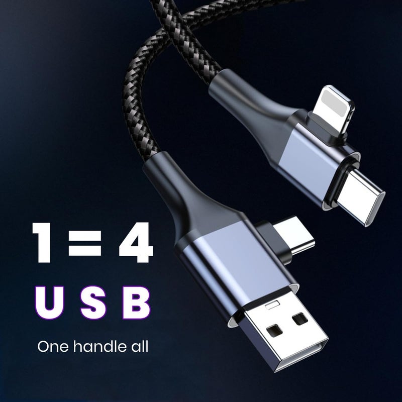 كاست ويف كابل USB-C، كابل USB عالمي 4 في 1، سلك شاحن سفر بطول 6 أقدام، سلك شحن سريع PD من نوع C إلى C ذكر إلى ذكر، مع نقل بيانات بسرعة 480 ميجابت في الثانية، كابل شحن عالمي للهاتف والكمبيوتر - Image 4