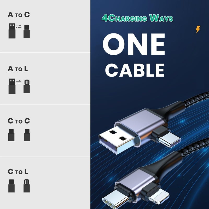 كاست ويف كابل USB-C، كابل USB عالمي 4 في 1، سلك شاحن سفر بطول 6 أقدام، سلك شحن سريع PD من نوع C إلى C ذكر إلى ذكر، مع نقل بيانات بسرعة 480 ميجابت في الثانية، كابل شحن عالمي للهاتف والكمبيوتر - Image 2