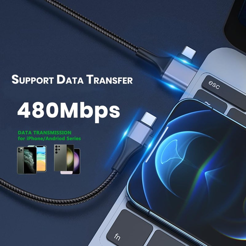 كاست ويف كابل USB-C، كابل USB عالمي 4 في 1، سلك شاحن سفر بطول 6 أقدام، سلك شحن سريع PD من نوع C إلى C ذكر إلى ذكر، مع نقل بيانات بسرعة 480 ميجابت في الثانية، كابل شحن عالمي للهاتف والكمبيوتر - Image 3