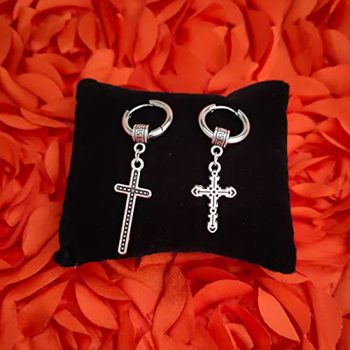 M Men Style Christ Jesus Cross Cross Hoop Studs Punk Titanium Steel Silver Stainless Steel Hoop Earrings for Men and Women - Image 4