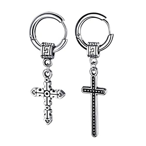 M Men Style Christ Jesus Cross Cross Hoop Studs Punk Titanium Steel Silver Stainless Steel Hoop Earrings for Men and Women - Image 1