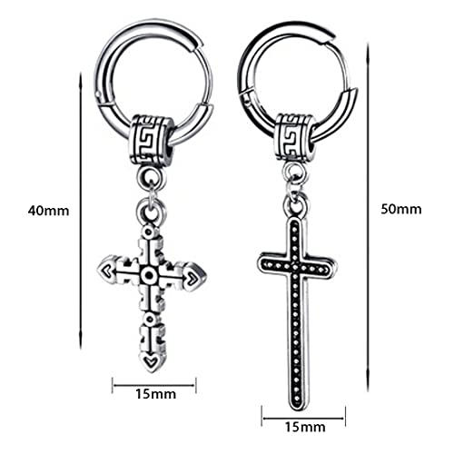 M Men Style Christ Jesus Cross Cross Hoop Studs Punk Titanium Steel Silver Stainless Steel Hoop Earrings for Men and Women - Image 2