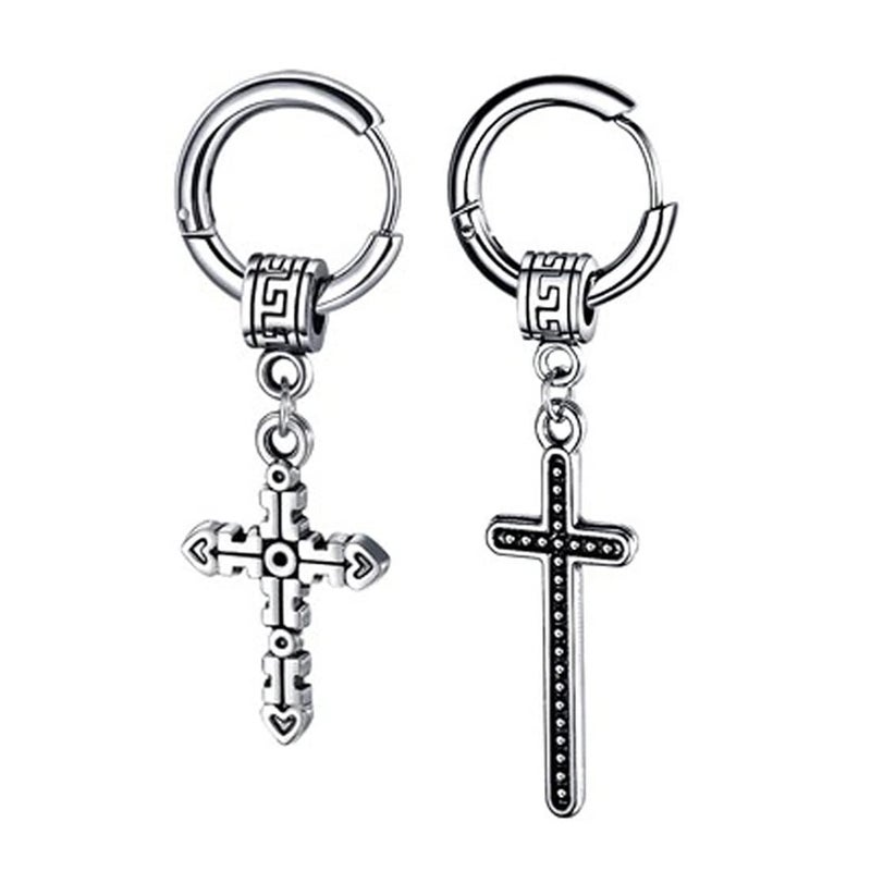 M Men Style Christ Jesus Cross Cross Hoop Studs Punk Titanium Steel Silver Stainless Steel Hoop Earrings for Men and Women - Image 5