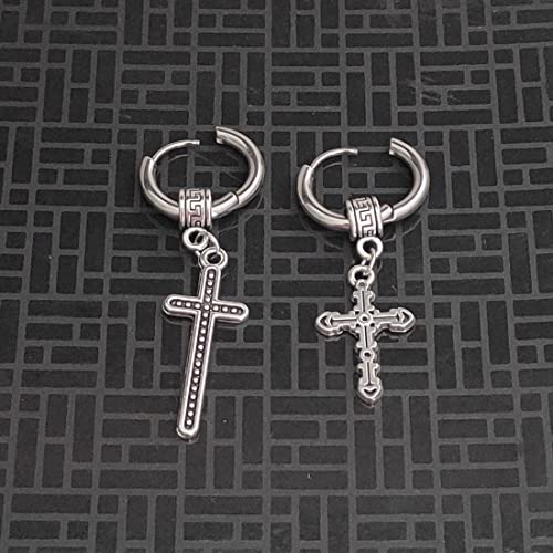 M Men Style Christ Jesus Cross Cross Hoop Studs Punk Titanium Steel Silver Stainless Steel Hoop Earrings for Men and Women - Image 3