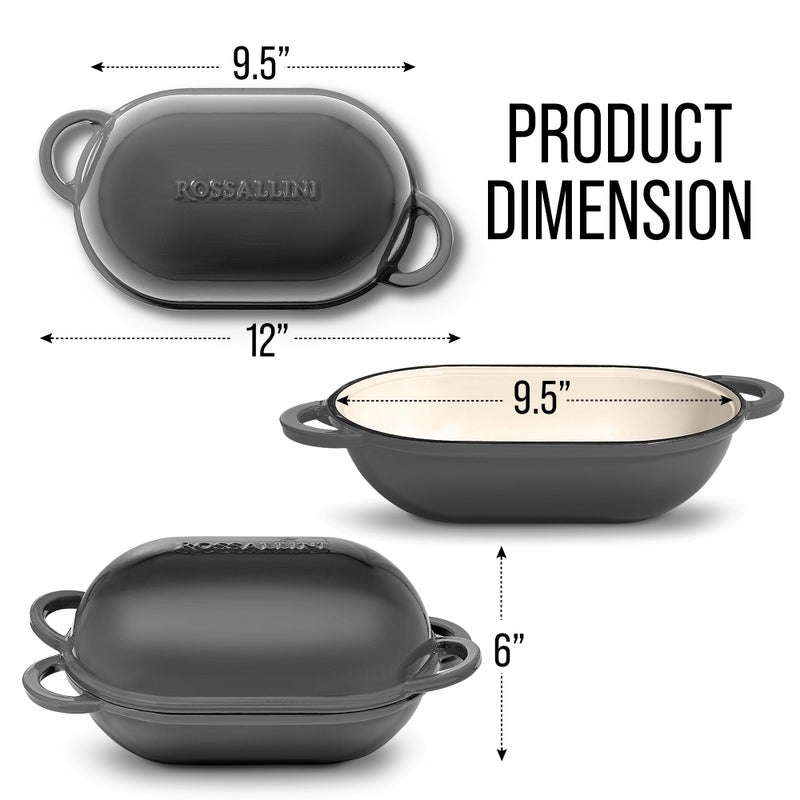 ROSSALLINI Signature Enameled Cast Iron Sourdough Bread Oven | Non-Stick with Tight Fitting Lid for Perfect Baking and Bread Making | 2QT Oval Oven With Lid [Oyster Grey] - Image 5