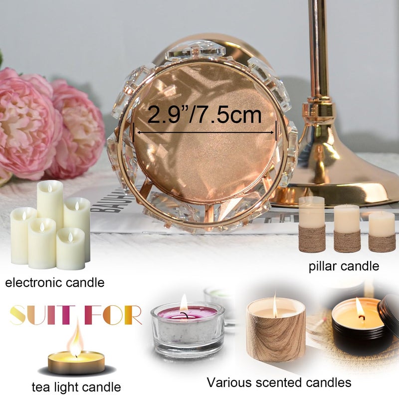 kehail Set of 3 Cup Crystal Tealight Candle Holders, Centerpieces for Table Wedding Centerpieces Crystal Decorative Tealight Candle Dining Table Candle Holder Decor for Party (8.7"+10.6"+12.2", Gold) - Image 5