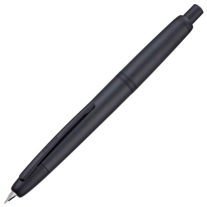 Wikult Jinhao 20 Press Fountain Pen, Matte Black Retractable Fine Nib with Ink Converter Set (Black Clip) - Image 1