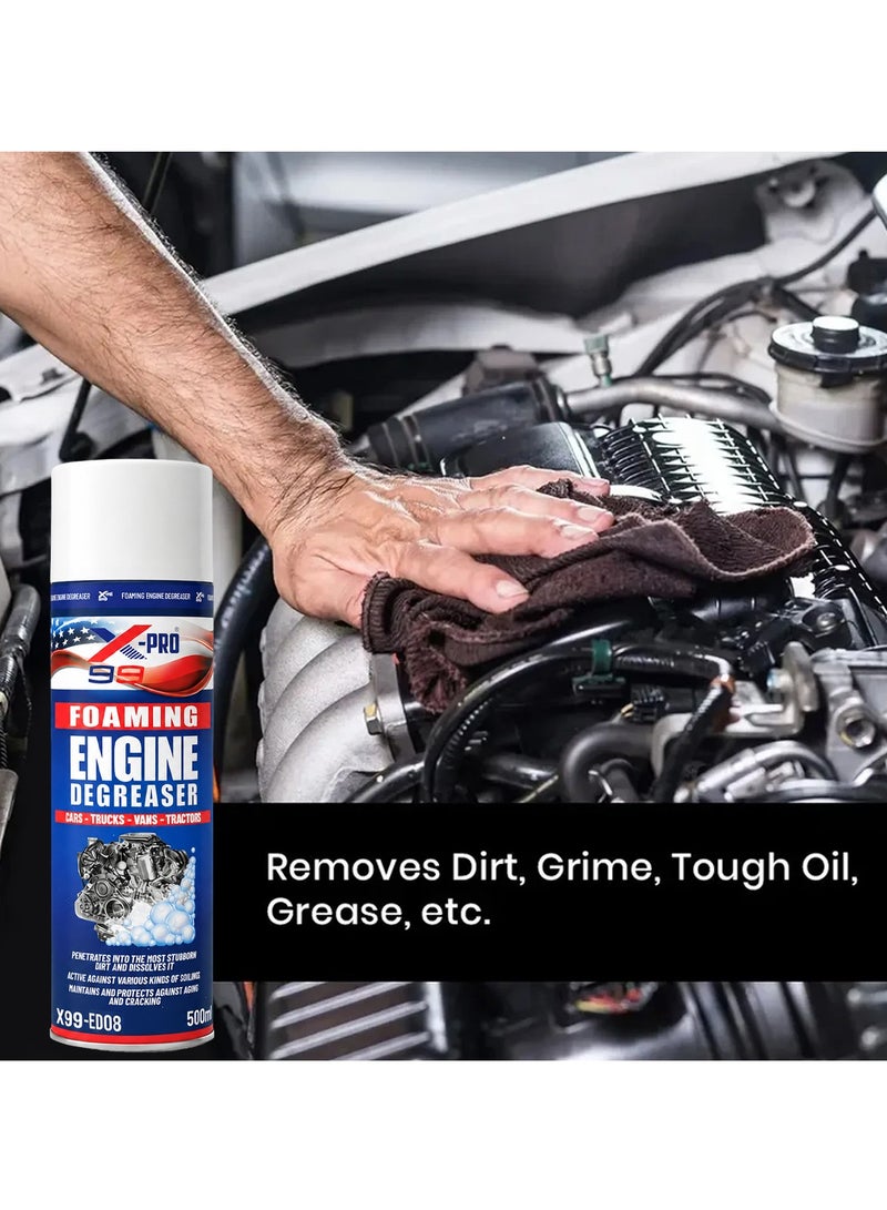 X99-PRO X99-ED08 Foaming Engine Degreaser Spray 500ml (2 PCS) Heavy Duty Engine Cleaner Foam for Cars Trucks Vans Tractors Motorcycles Grease Oil Grime Remover Fast Acting Engine Bay Cleaner Metal Parts Maintenance Formula Care - Image 4