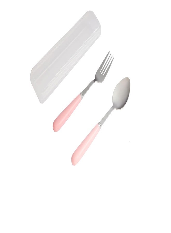Even Stainless Steel Cutlery Set with Plastic Handles, 2-Piece Spoon and Fork, Portable Tableware Dining Accessories (2 Piece Set Pink) - Image 1