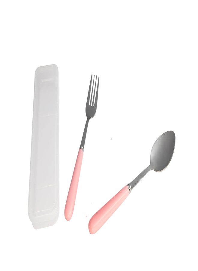 Even Stainless Steel Cutlery Set with Plastic Handles, 2-Piece Spoon and Fork, Portable Tableware Dining Accessories (2 Piece Set Pink) - Image 2