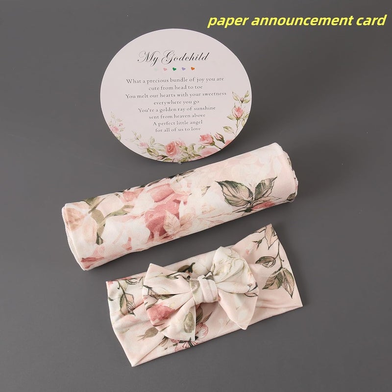 Galabloomer Newborn Receiving Blanket Headband Set Flower Print Baby Swaddle Blankets (Vintage) - Image 3