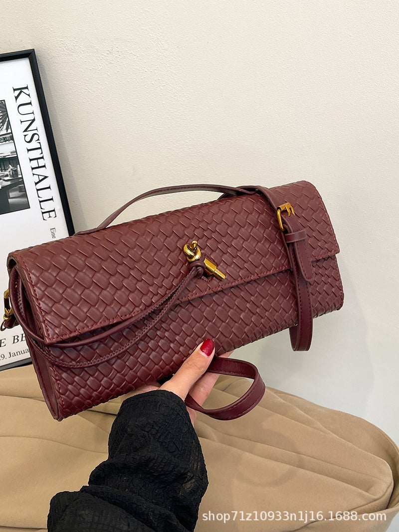 Trendy New Foreign Trade Woven Baguette Crossbody Bag, Vintage-Style Handbag for Women, Simple and Luxurious Shoulder Bag - Image 2