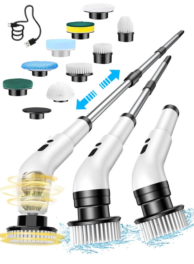 ACHAS Electric Spin Scrubber, Cordless Cleaning Brush, Shower Scrubber with 9 Brush Heads, Power Scrubber 2 Speeds with Adjustable Extension Handle, IPX7 Waterproof for Bathtub Floor Bathroom Shower Bathtub Glass Car - Image 1