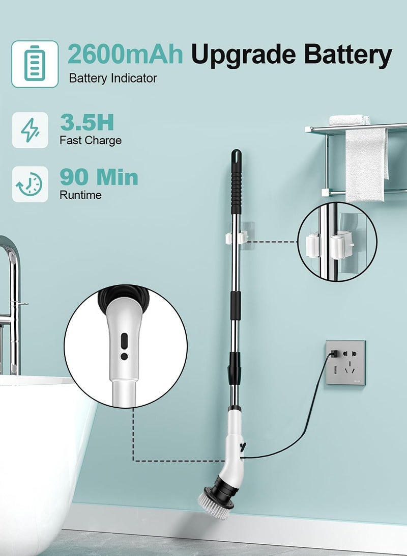ACHAS Electric Spin Scrubber, Cordless Cleaning Brush, Shower Scrubber with 9 Brush Heads, Power Scrubber 2 Speeds with Adjustable Extension Handle, IPX7 Waterproof for Bathtub Floor Bathroom Shower Bathtub Glass Car - Image 4