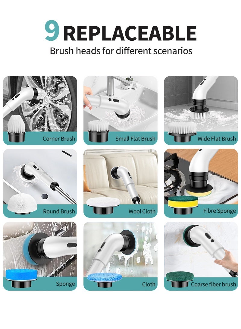 ACHAS Electric Spin Scrubber, Cordless Cleaning Brush, Shower Scrubber with 9 Brush Heads, Power Scrubber 2 Speeds with Adjustable Extension Handle, IPX7 Waterproof for Bathtub Floor Bathroom Shower Bathtub Glass Car - Image 2