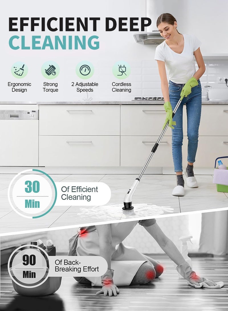 ACHAS Electric Spin Scrubber, Cordless Cleaning Brush, Shower Scrubber with 9 Brush Heads, Power Scrubber 2 Speeds with Adjustable Extension Handle, IPX7 Waterproof for Bathtub Floor Bathroom Shower Bathtub Glass Car - Image 3