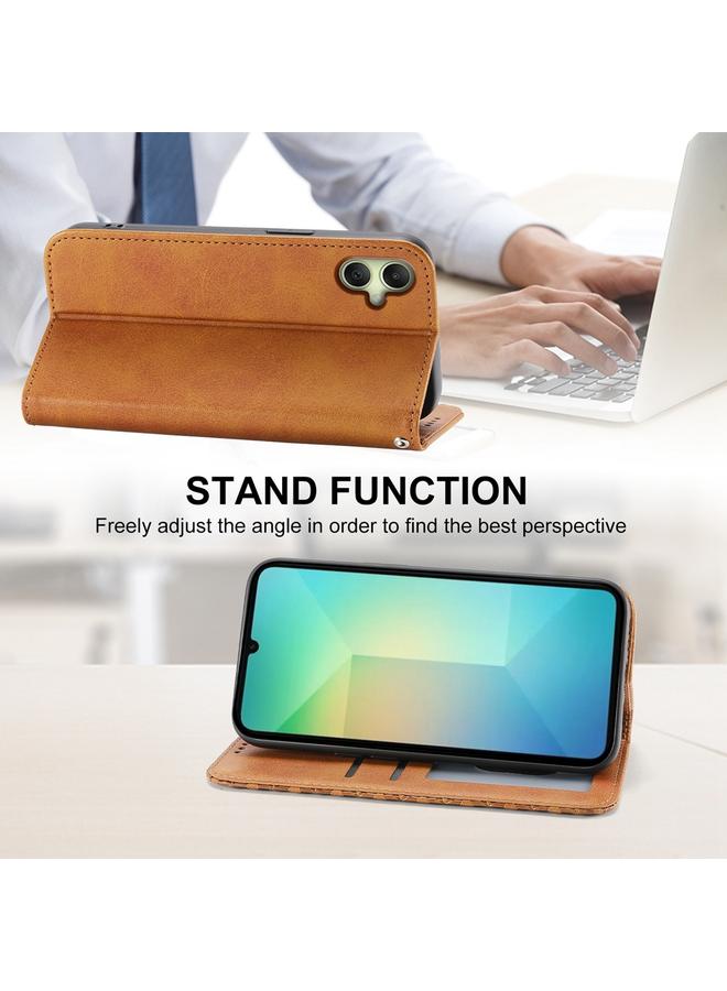 اس-توب جراب لهاتف Samsung Galaxy A06 4G، جراب هاتف من الجلد المغناطيسي بتصميم شبكي مكعب من جلد العجل - Image 5