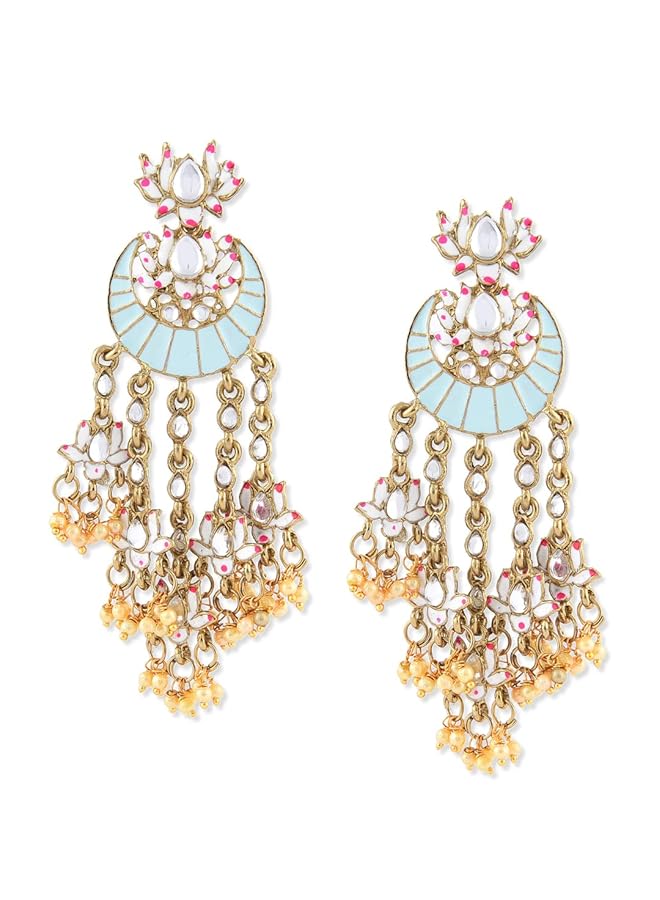 erorex Lotus Design Enamelled 22K Metal Gold Plated Dangle Earring For Women Zpfk8783  - Image 1