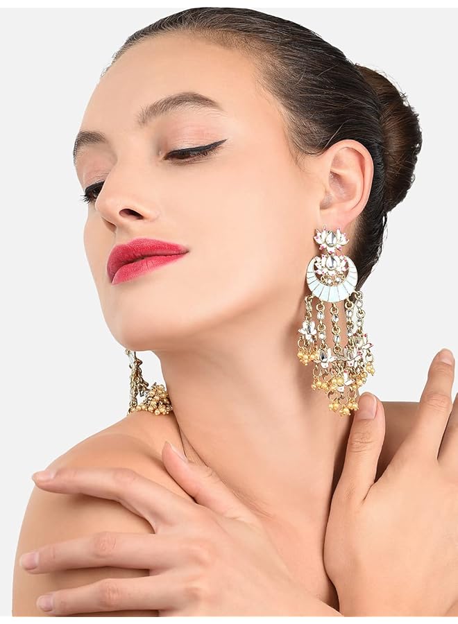 erorex Lotus Design Enamelled 22K Metal Gold Plated Dangle Earring For Women Zpfk8783  - Image 4