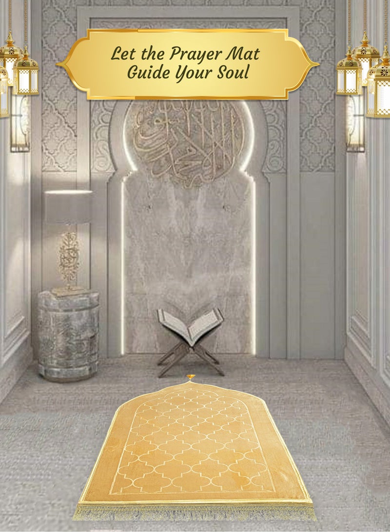 Jinou Prayer Mat with free namaz cap and tasbih beeds – Made With Premium Quality Turkish Velvet with Memory Foam – Ramadan Gift Prayer Rug for Men, Women and Grandparents and Kids.  - Image 4