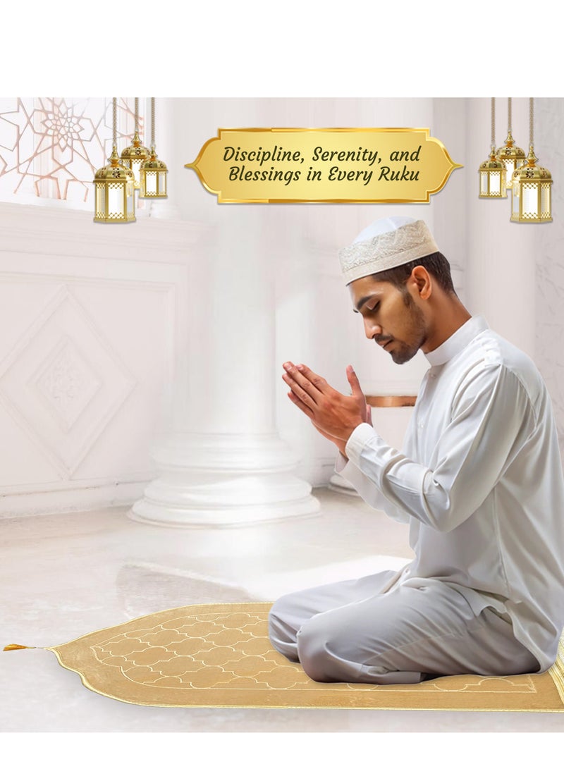 Jinou Prayer Mat with free namaz cap and tasbih beeds – Made With Premium Quality Turkish Velvet with Memory Foam – Ramadan Gift Prayer Rug for Men, Women and Grandparents and Kids.  - Image 5