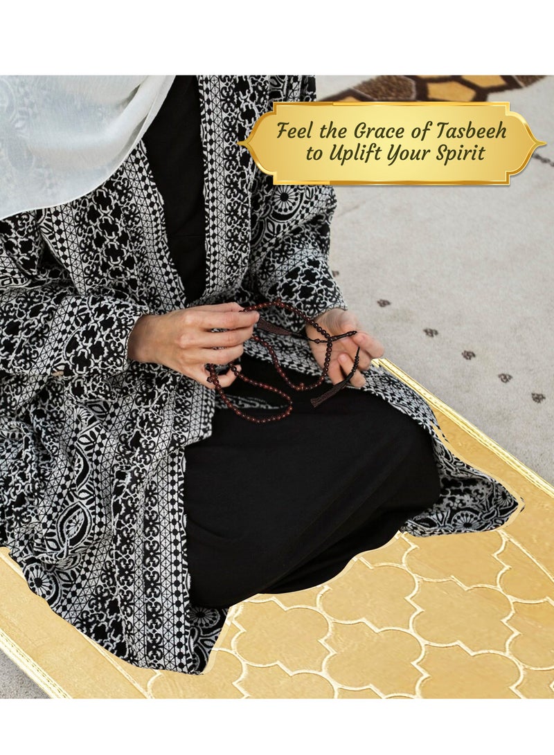 Jinou Prayer Mat with free namaz cap and tasbih beeds – Made With Premium Quality Turkish Velvet with Memory Foam – Ramadan Gift Prayer Rug for Men, Women and Grandparents and Kids.  - Image 3
