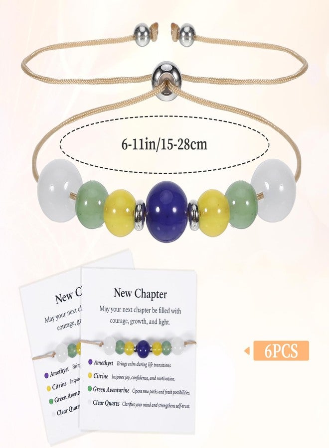 Jaarssho 6Pcs New Beginnings Gifts for Women, Crystal Beaded Bracelet for Encouragement, Retirement Graduation Gifts Friendship Bracelet, Birthday New Year Inspirational Bracelets with Message Card - Image 5